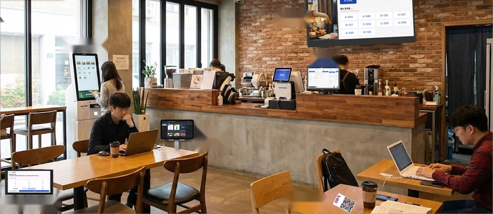 PAYTAP 매장 구성 예시 — POS, 키오스크, 테이블오더, KDS, DID, QR오더, 웨이팅앱
